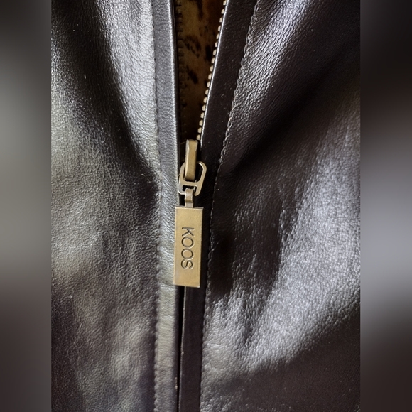 Koos Mixed Media Leather & Tweed Jacket with Leopard Print Detail - Picture 2 of 6